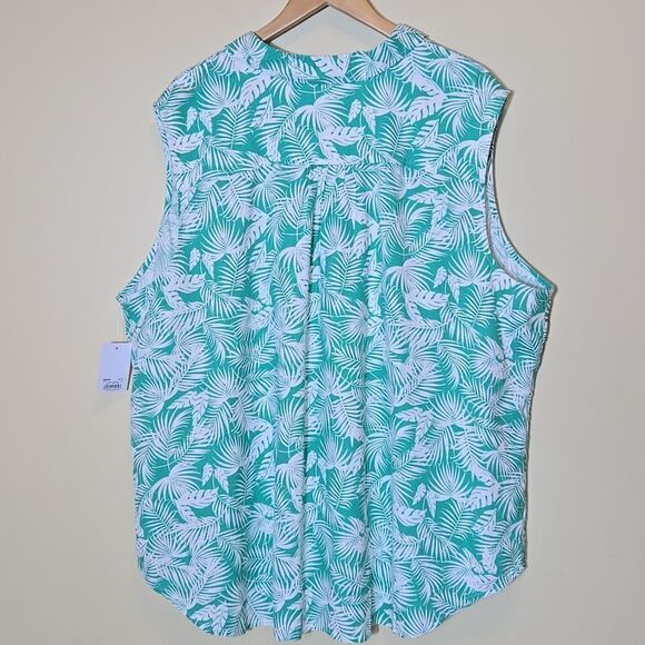 Croft & Barrow Linen Button Down Tank Women Plus 4X Collared Tropical Palm Leaf - Picture 9 of 13